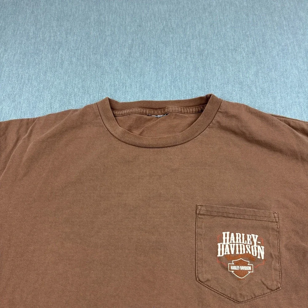 Harley Davidson TShirt Men 2XL XXL Brown Skip Fordyce Riverside Motorcycle Biker